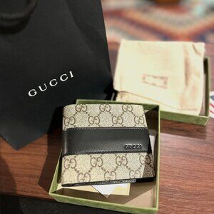 Authentic GUCCI Black Leather & Signature Brown Leather Men's Wallet